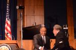 U.S. Trade Representative, Ambassador Michael Froman congratulating USITC Chairman Irving Williamson on its Centennial. 