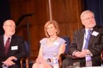 From left to right, former USITC Director of External Affairs Dan Leahy, former USITC Chairman and Commissioner Lynn Bragg, and former USITC Assistant General Counsel Paul Bardos,  participating in the panel on  'Institutional Evolution of the Commission'. 