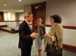 Ambassador Rufus Yerxa (USITC Alum), Commissioner Meredith Broadbent, and former Commissioner Marsha Miller at the centennial reception. Shown from left to right. 